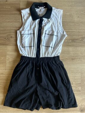 1010 Design Vintage 100% Cotton Black and White Sleeveless Polo Romper